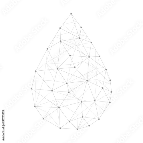 Drop of water in low poly style. Abstract geometric connection structure elements. Vector illustration isolated on white.