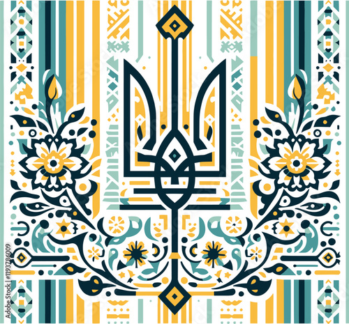 vector image, coat of arms of ukraine, trident, patterns, high quality, detailed, intricate, unique, modern, contemporary, visual art, fine art, emblem, national symbol, ukrainian, cultural heritage, 