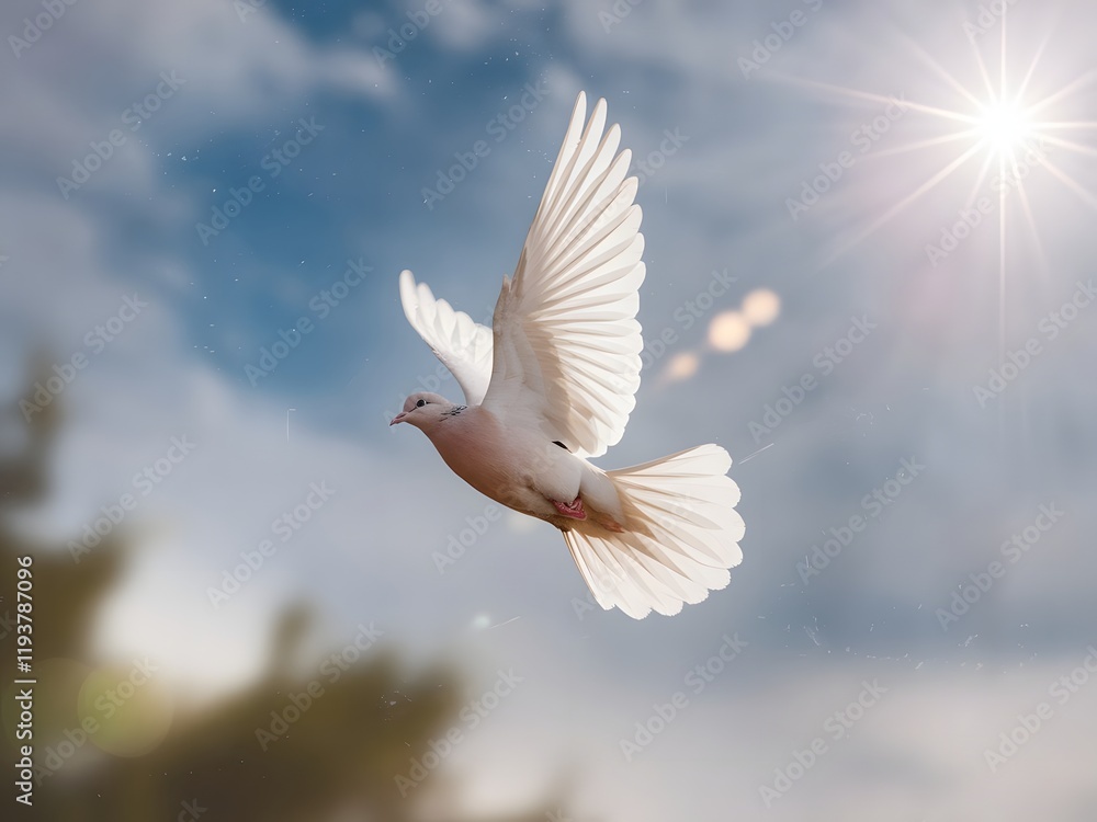 Obraz premium White dove flying in the sky