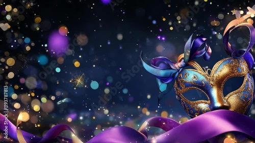 Elegant Mask and Bokeh Lights Seamless Looping Background Video
