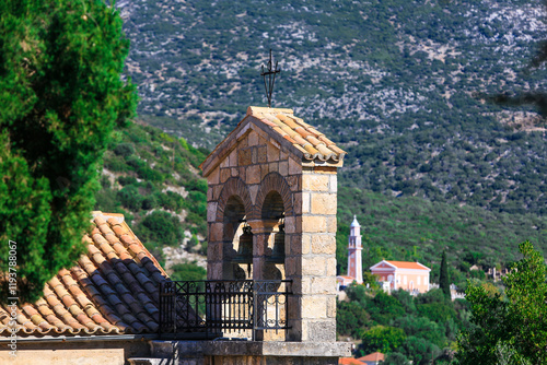 Wallpaper Mural Nafplio, Greece. Wrought iron balcony, limestone bell church tower and red tiled roof. Torontodigital.ca