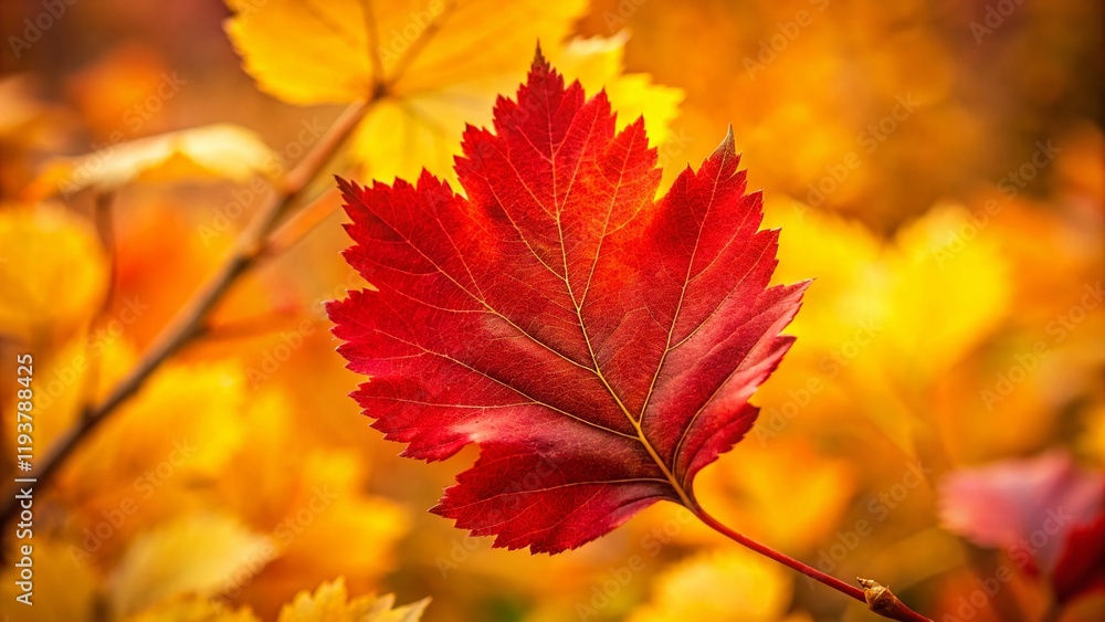 Vibrant Autumn Hawthorn Leaf with Reddish Tinge and Serrated Edges - Fall Foliage Stock Photo Vibrant Autumn Hawthorn Leaf with Reddish Tinge and Serrated Edges - Fall Foliage Stock Photo