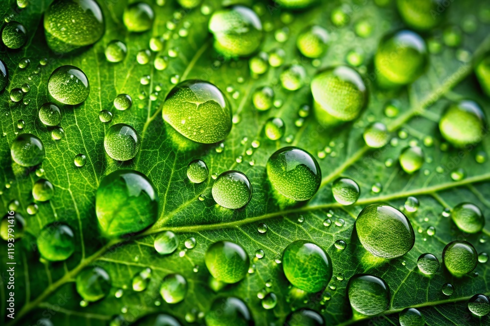 Vibrant Green Leaf with Sparkling Water Droplets - Macro Photography