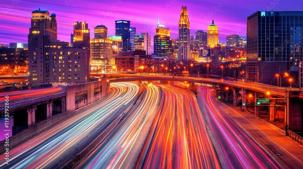Vibrant Cityscape Night Highway Light Trails Vibrant Cityscape Night Highway Light Trails
