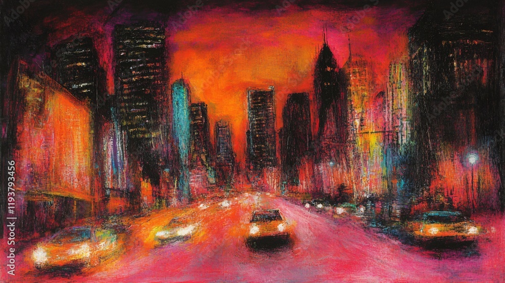 Vibrant Cityscape at Sunset- Abstract Urban Painting Vibrant Cityscape at Sunset- Abstract Urban Painting
