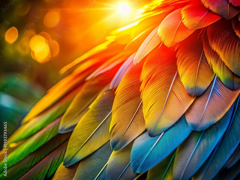 Fototapeta premium Vibrant Parrot Feathers Silhouette in Sunlight - Stunning Colors & Textures