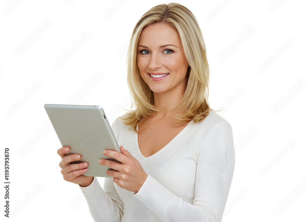 Beautiful smiling woman holding a tablet computer. Beautiful smiling woman holding a tablet computer.