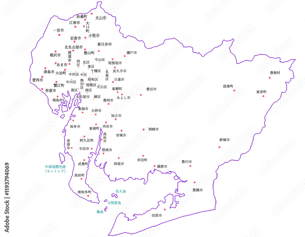 Obraz premium 愛知県 地図 白 斑点 イラスト