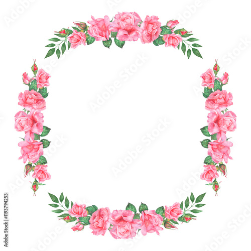 Wallpaper Mural Watercolor illustration frame of pink roses. Hand painted watercolor illustration of a frame of pink roses. Ideas for weddings, birthdays, children's parties. Torontodigital.ca