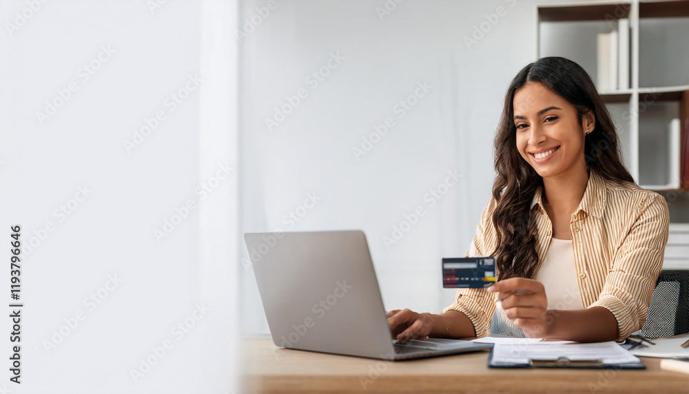 Young woman online shoping with credit card on laptop. Female freelancer connecting to internet via computer. Young woman online shoping with credit card on laptop. Female freelancer connecting to internet via computer.