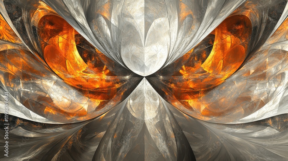 Abstract fiery eyes within a gray fractal landscape Abstract fiery eyes within a gray fractal landscape