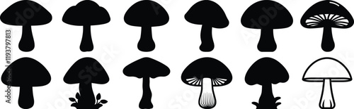 Mushroom silhouette set vector design big pack of fungus illustration and icon