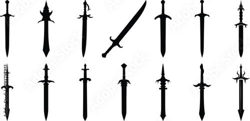 Sword silhouette set vector design big pack of knight illustration and icon