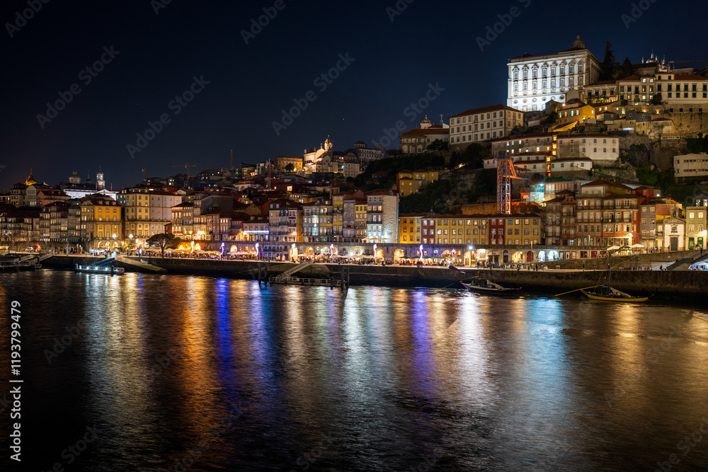 Cityscape of Porto during nighttime, seen from Vila Nova de Gaia in Porto, Portugal Cityscape of Porto during nighttime, seen from Vila Nova de Gaia in Porto, Portugal