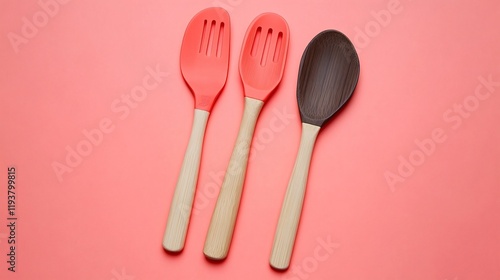 Stylish Kitchen Utensils Set, Coral & Wood Spatula, Spoon Set photo