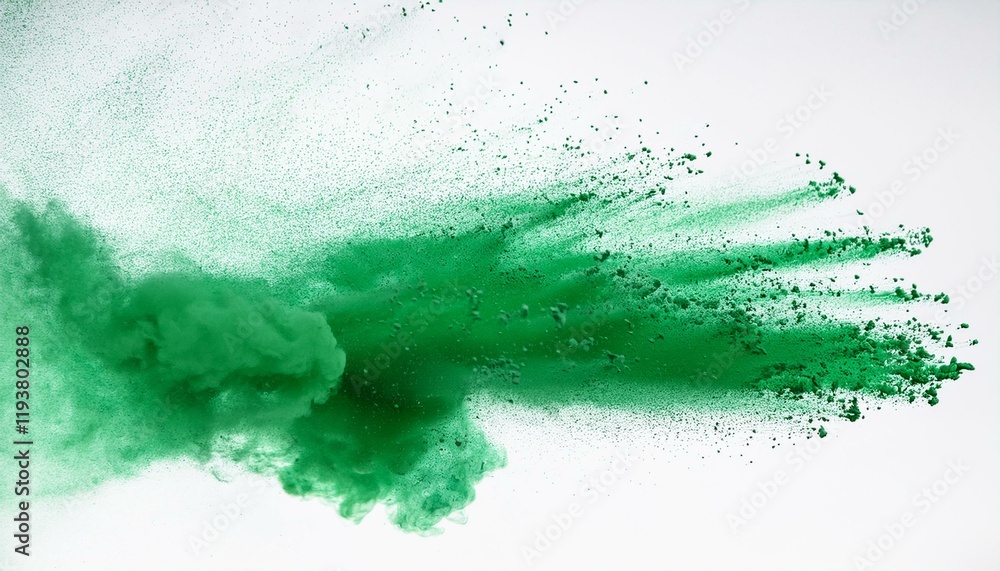 Emerald green powder explosion on white background. Abstract art. Emerald green powder explosion on white background. Abstract art.