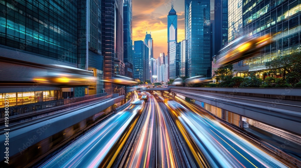 City highway with light trails at sunset. City highway with light trails at sunset.