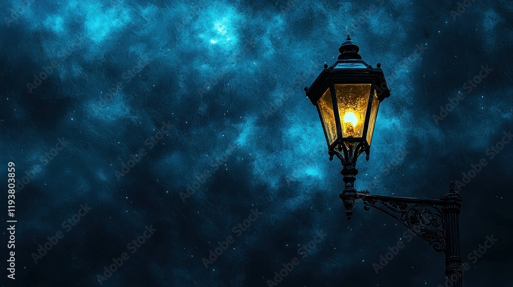 Night sky with glowing streetlamp. Night sky with glowing streetlamp.