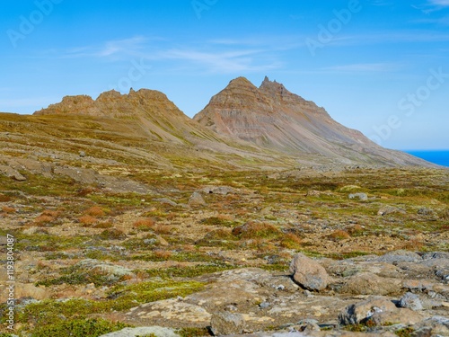 Landscape along the Strandvegur at Veidileysufjordur. The Strandir in the Westfjords (Vestfirdir) in Iceland during autumn. photo