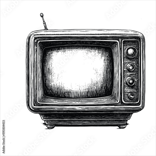 old tv vector black white illustration