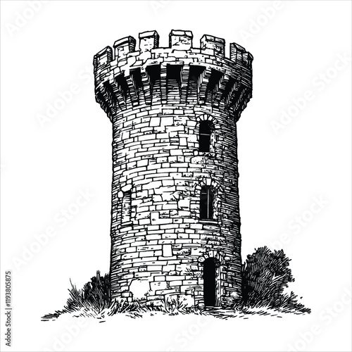 old castle vector black white