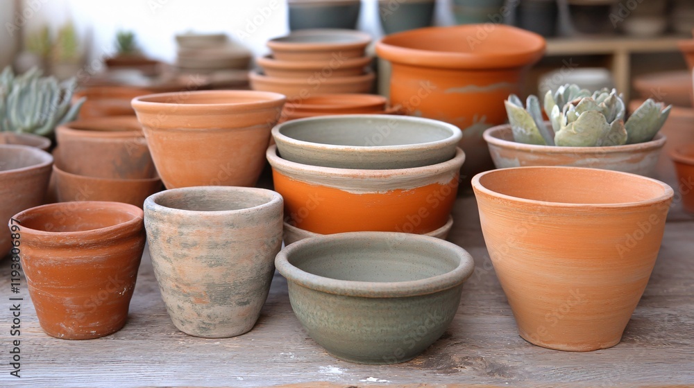Rustic Terracotta and Green Clay Pots Collection for Plants Rustic Terracotta and Green Clay Pots Collection for Plants