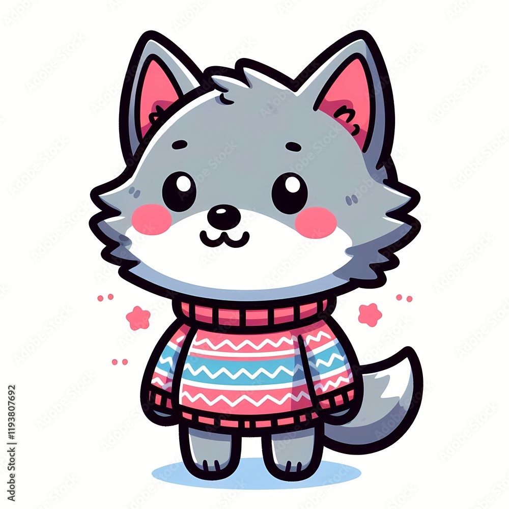 Cute Wolf Wearing Sweater Cartoon Vector Icon Illustration Cute Wolf Wearing Sweater Cartoon Vector Icon Illustration