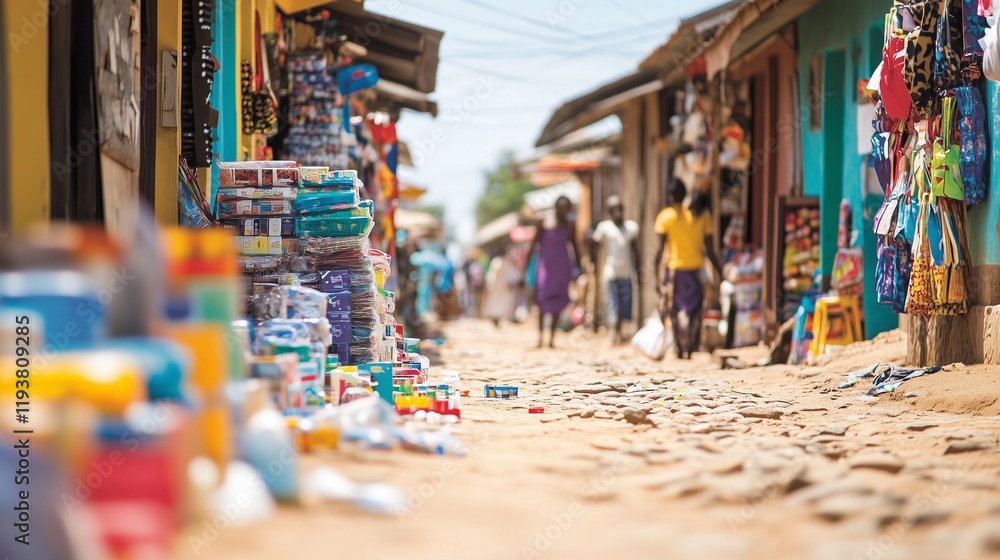 Obraz premium Vibrant local market showcasing community spirit and limited goods during a bustling afternoon