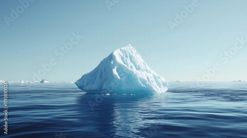 Majestic melting iceberg drifts silently in the vast ocean under a bright azure sky photo