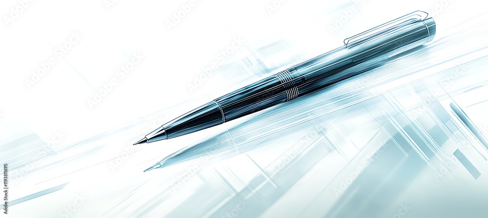 Naklejka premium A banner with a high-tech smart pen, with copyspace on the right and a creative workspace in the background