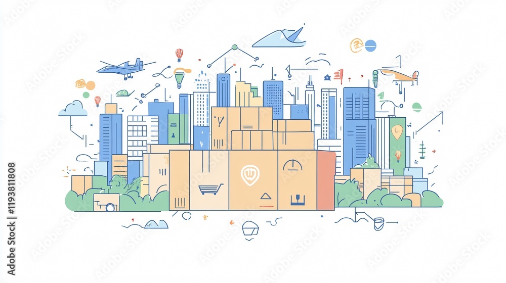 Efficient cardboard box cargo delivery vector illustration Efficient cardboard box cargo delivery vector illustration