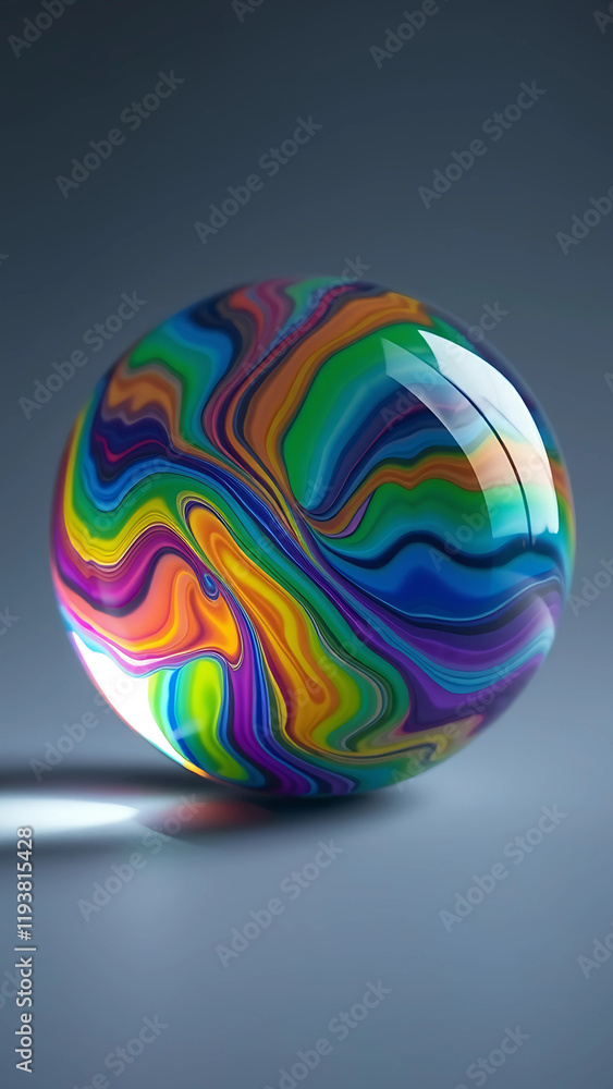 Obraz premium a spherical glass marble, filled with bright, swirling rainbow colors.