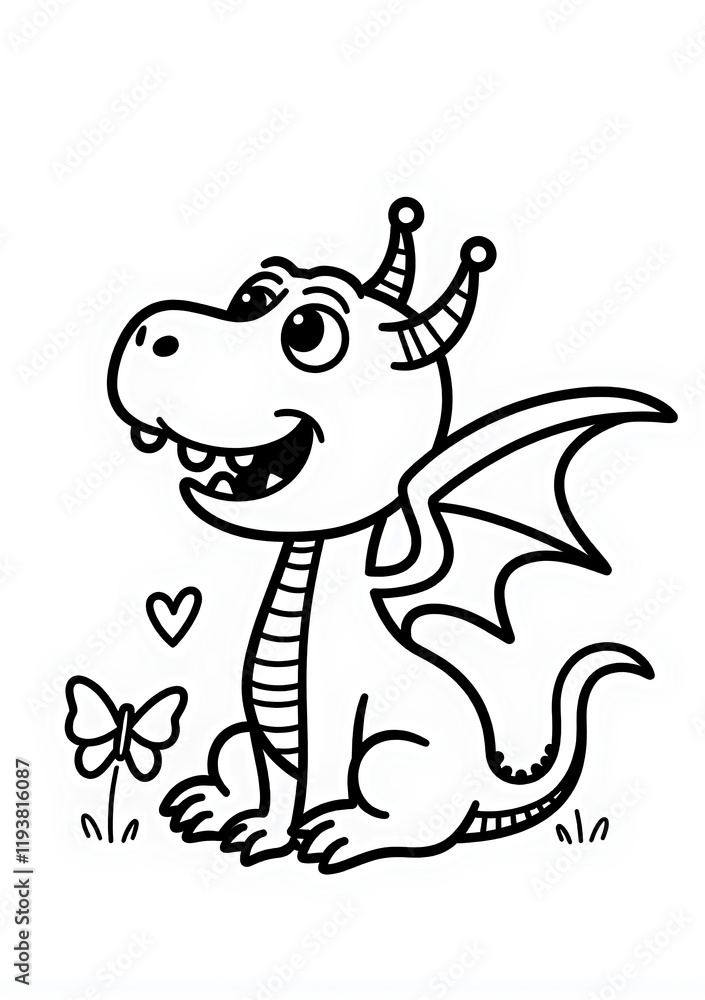 black and white coloring page featuring a cute, stylized dragon. color book kids, coloring page for kids, 2d illustration template black and white coloring page featuring a cute, stylized dragon. color book kids, coloring page for kids, 2d illustration template