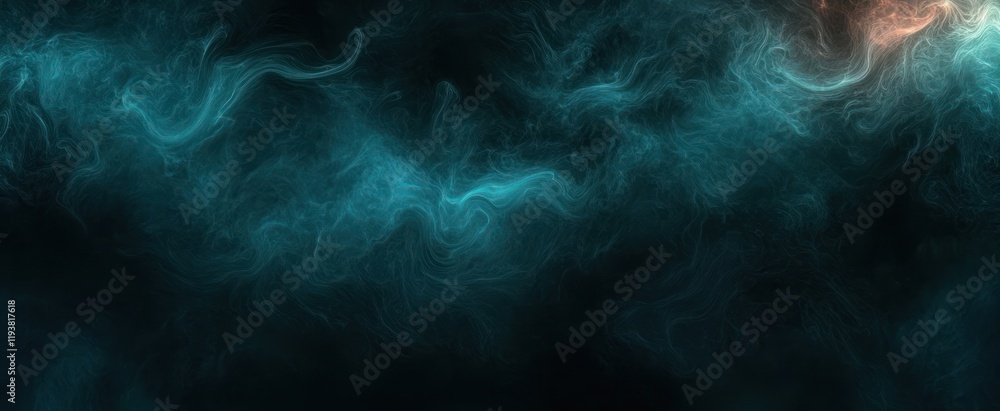 Dark Abstract Background with Teal Light and Swirling Smoky Textures for Graphic Design and Art Dark Abstract Background with Teal Light and Swirling Smoky Textures for Graphic Design and Art