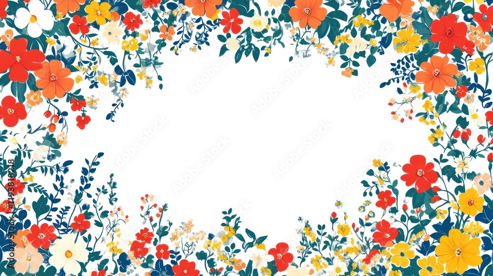 Floral frame border design, white background, spring flowers, invitation template Floral frame border design, white background, spring flowers, invitation template