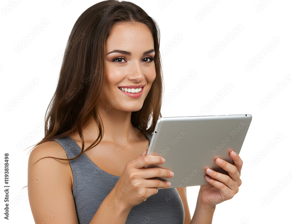 Beautiful smiling woman holding a tablet computer. Beautiful smiling woman holding a tablet computer.