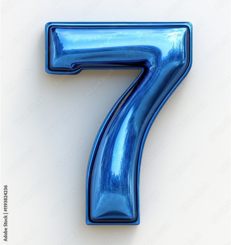 Vibrant Blue Number 7 Glossy 3D Icon on Soft White Background Vibrant Blue Number 7 Glossy 3D Icon on Soft White Background
