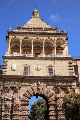 Palermo, Sicily, Italy. Telamones statues at the Porta Nuova city old gate photo