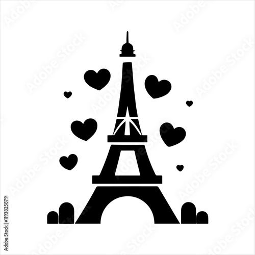 Eiffel Tower with hearts surrounding it for a Parisian romance vibe.