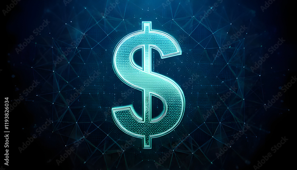 Dollar sign 3d illustration augmented on a tech background, digital money economy, online business transactions concept Dollar sign 3d illustration augmented on a tech background, digital money economy, online business transactions concept