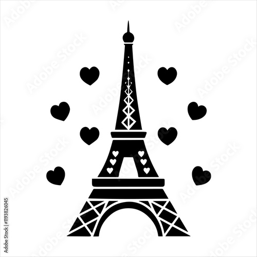 Eiffel Tower with hearts surrounding it for a Parisian romance vibe.