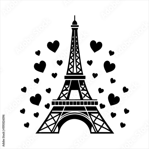 Eiffel Tower with hearts surrounding it for a Parisian romance vibe.