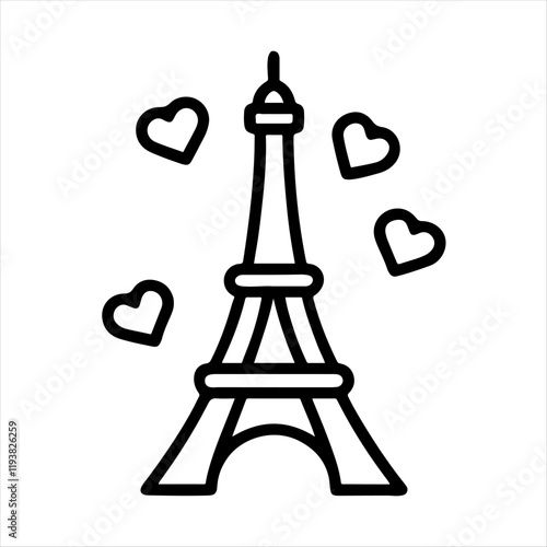 Eiffel Tower with hearts surrounding it for a Parisian romance vibe.