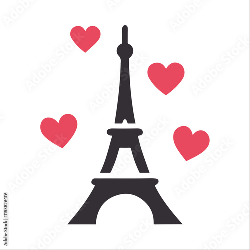 Eiffel Tower with hearts surrounding it for a Parisian romance vibe.