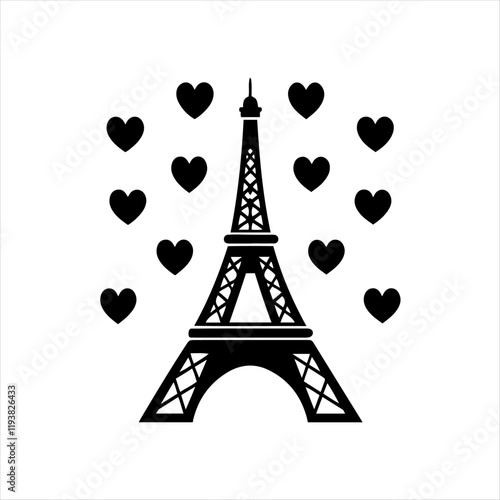 Eiffel Tower with hearts surrounding it for a Parisian romance vibe.