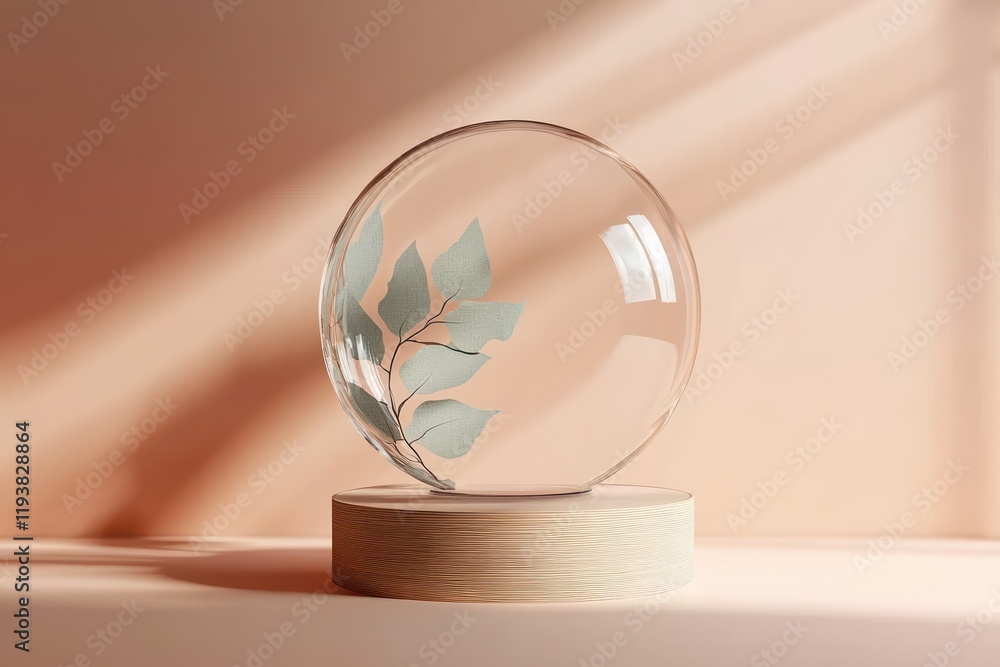 Minimalist Product Display with Circular Glass on Soft Peach Background Minimalist Product Display with Circular Glass on Soft Peach Background