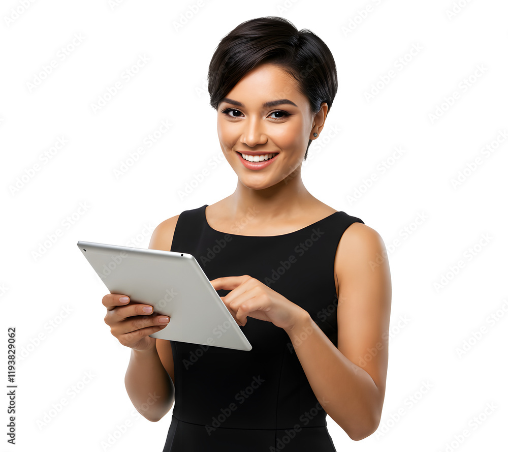 Beautiful smiling woman holding a tablet computer. Beautiful smiling woman holding a tablet computer.