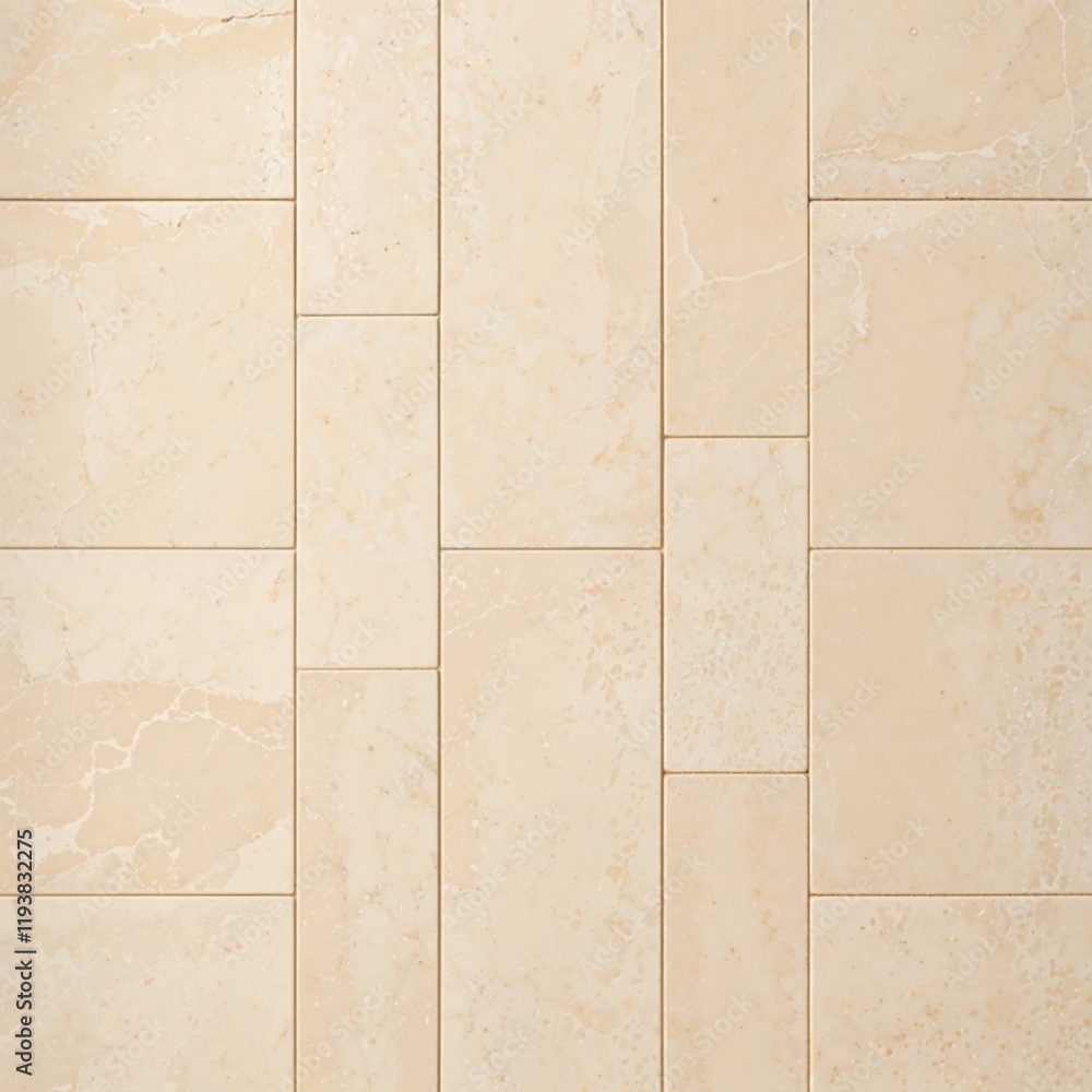 Fototapeta premium square tile layout composed of rectangular beige stone tiles arranged in a grid pattern. Each tile is vertically aligned, creating a uniform and orderly appearance. The tiles have a natural stone