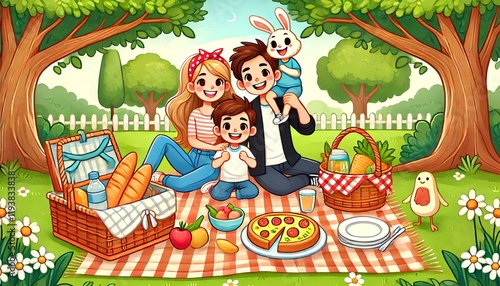 Cheerful Family Picnic Illustration photo