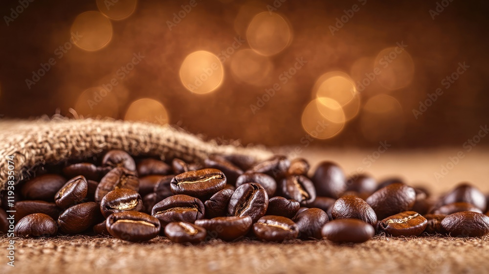 Roasted Coffee Beans in Burlap Sack, Aromatic Coffee Beans, Rich Brown Coffee Beans Roasted Coffee Beans in Burlap Sack, Aromatic Coffee Beans, Rich Brown Coffee Beans
